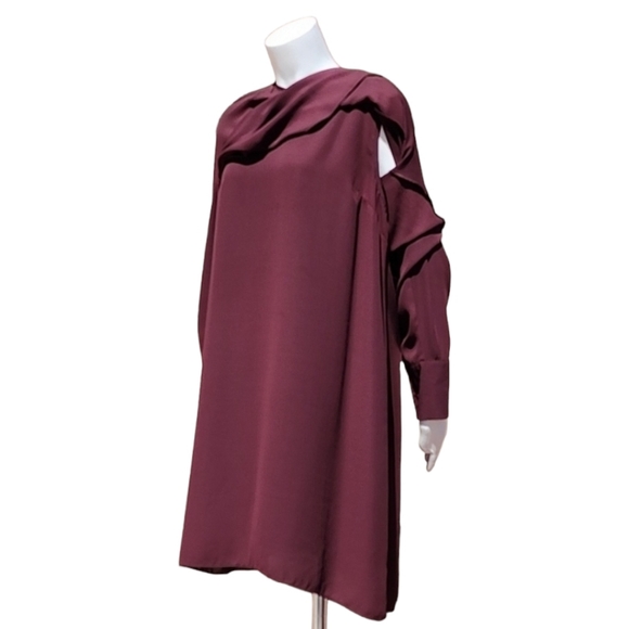 WHO WHAT WEAR WWW Burgundy Chiffon Caplet Dress L Cape Long Sleeve MODEST - Picture 11 of 16
